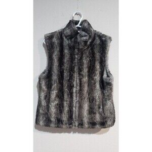 Bill Blass Blassport Women Vest Faux Fur Reversible Black Mix S
